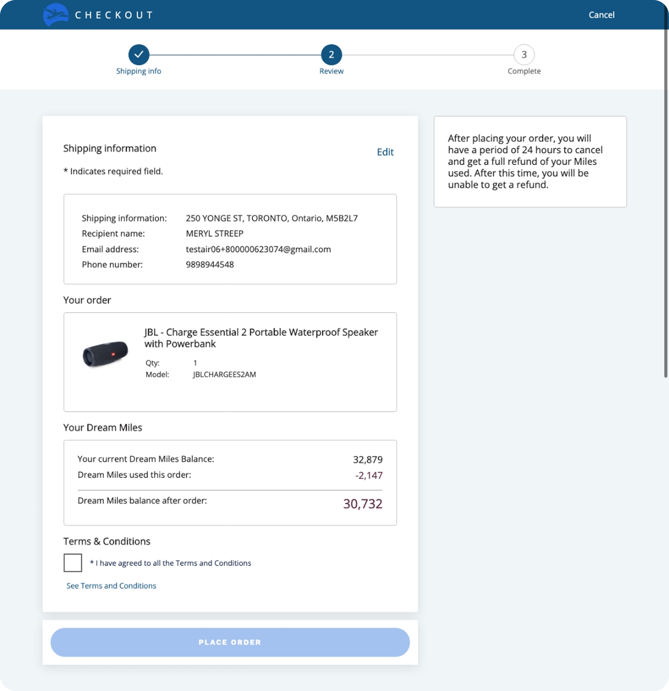 Original merch checkout step 2